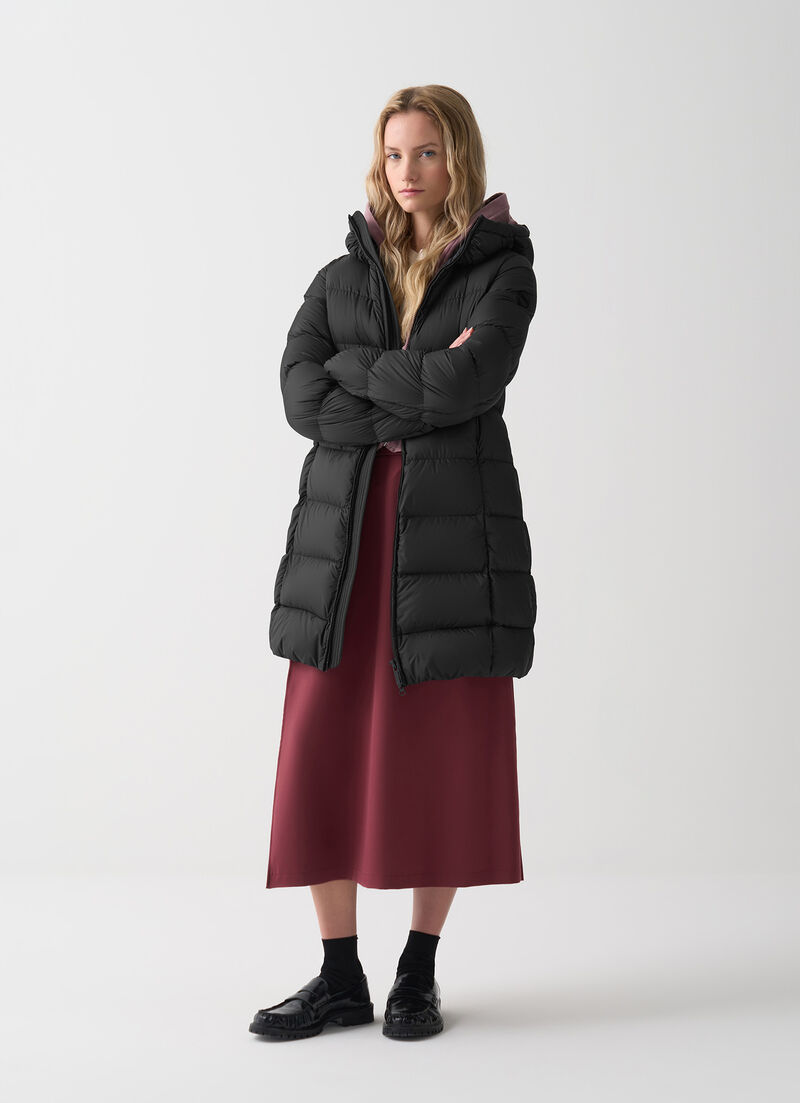 Long matte down jacket with hood