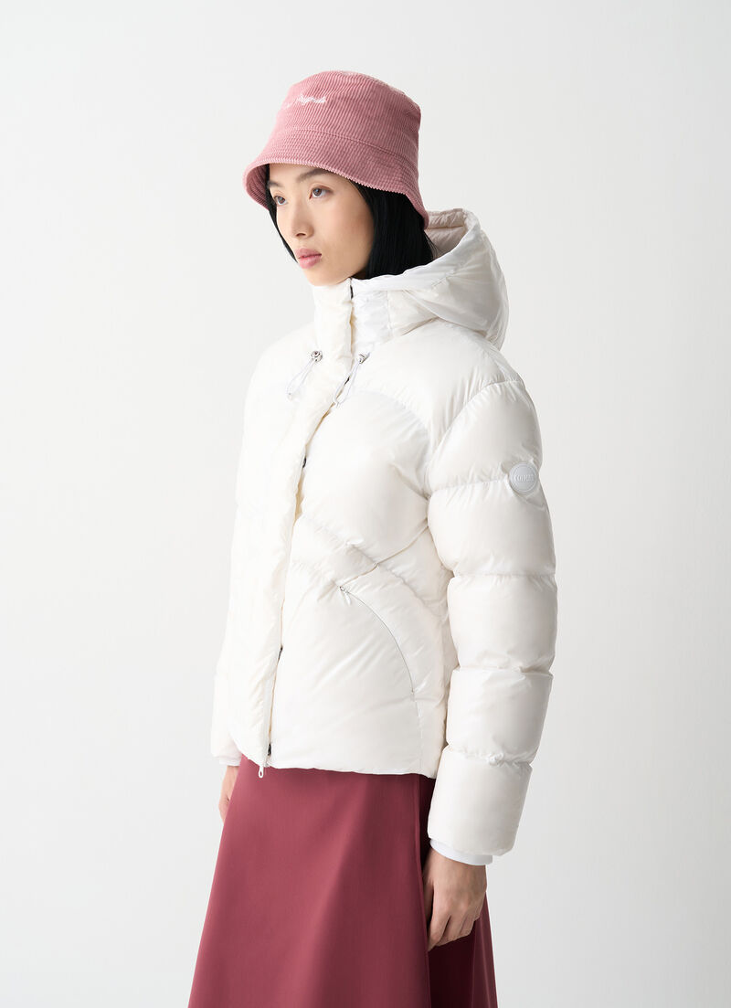 Glossy hooded down jacket