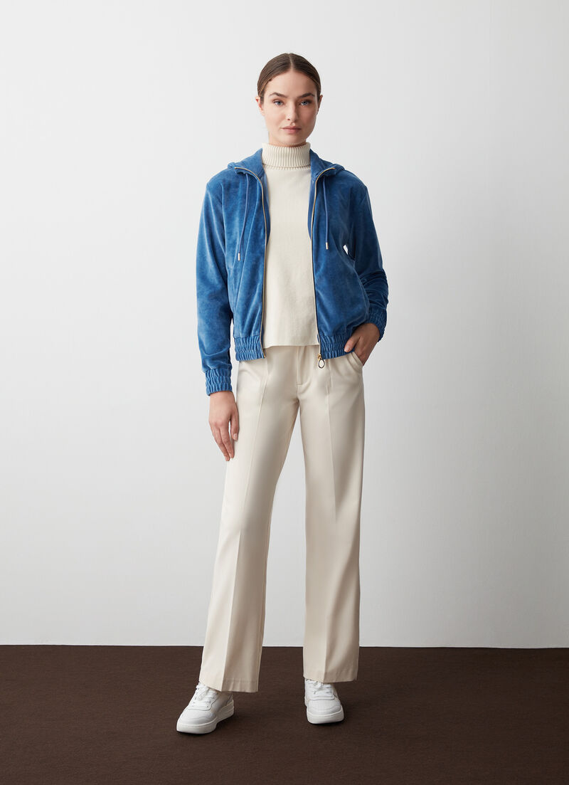 Velvet sweatshirt with zip