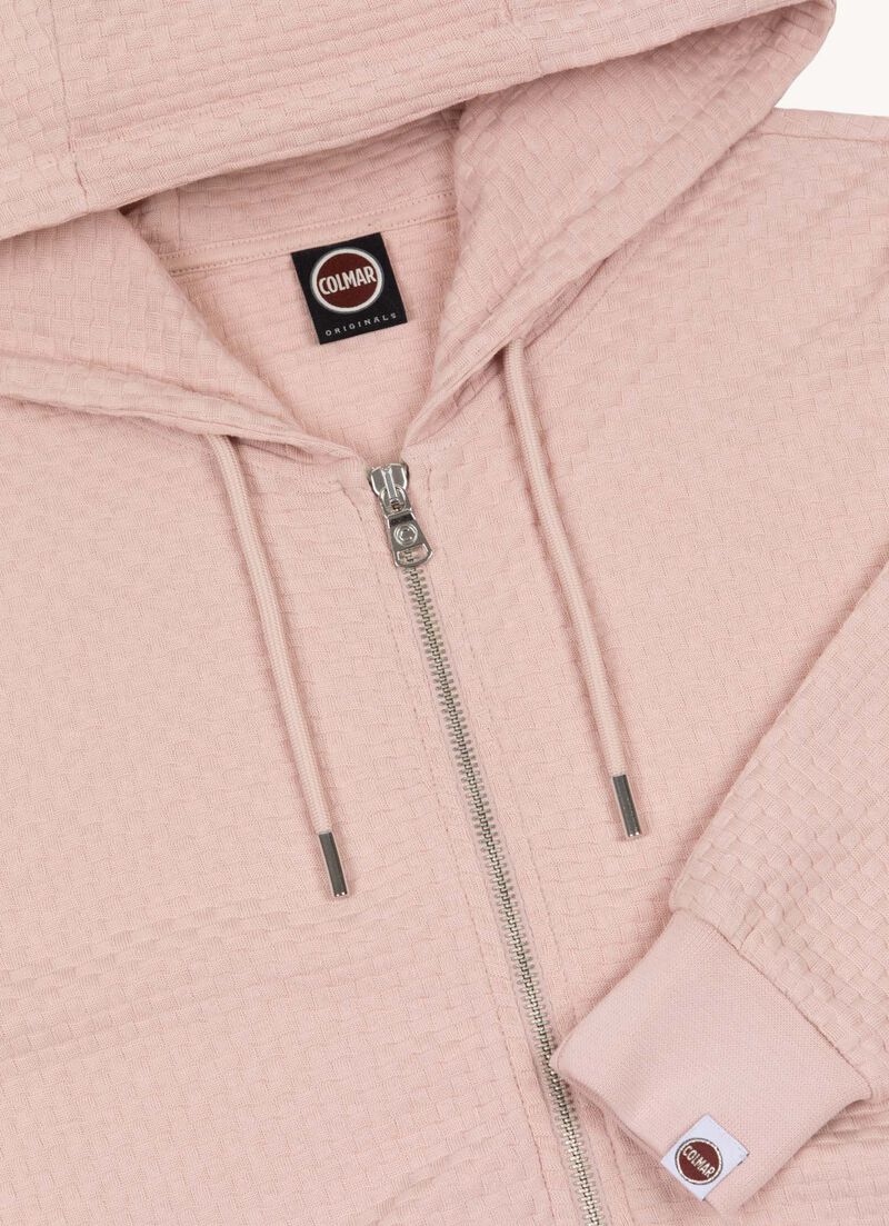 Full-zip hooded ribbed sweatshirt