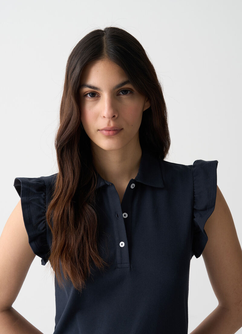 Piqué polo-shirt with ruches