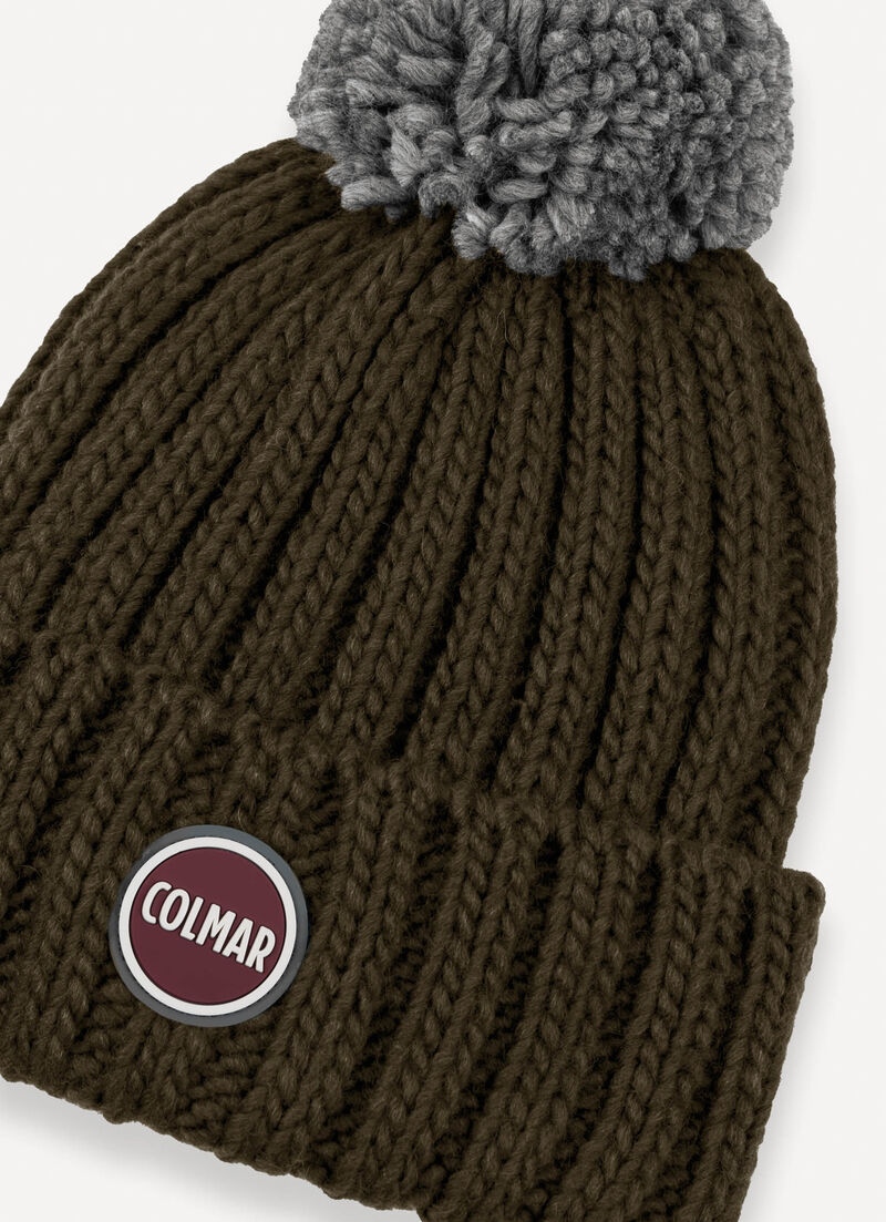 Unisex rib-knit hat with pom-pom