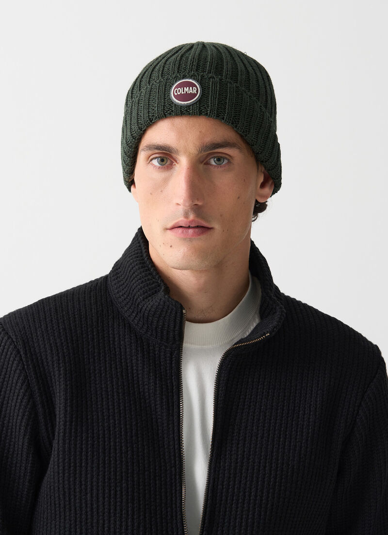 Unisex rib-knit hat with turn-up