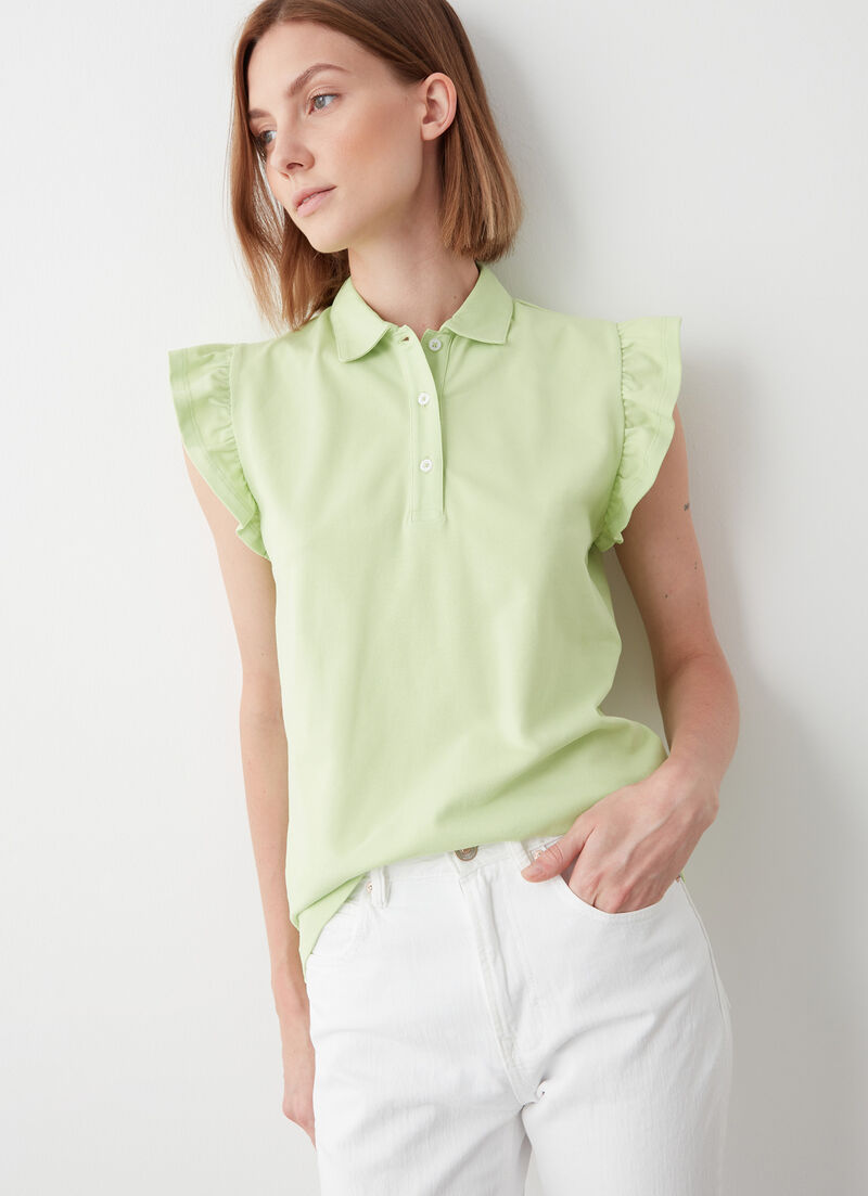 Piqué polo-shirt with ruches