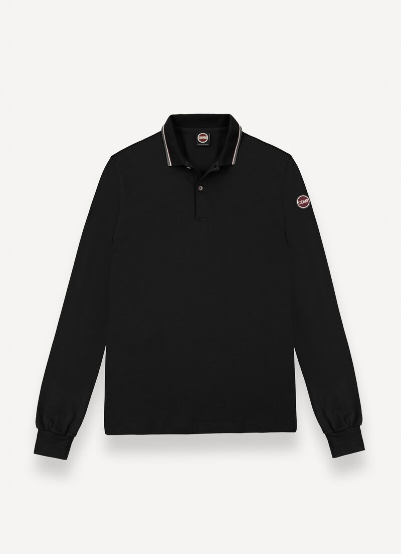 Long-sleeved polo shirt in stretch piqué