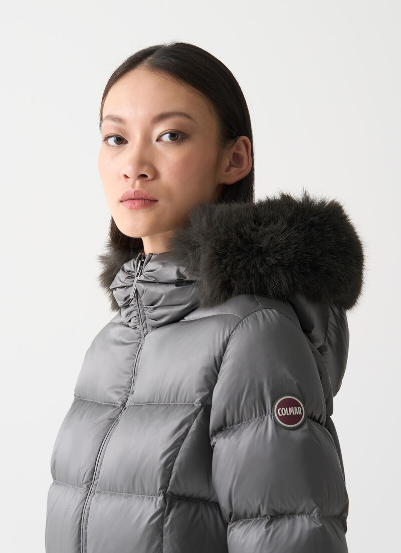 Long down jacket with faux fur