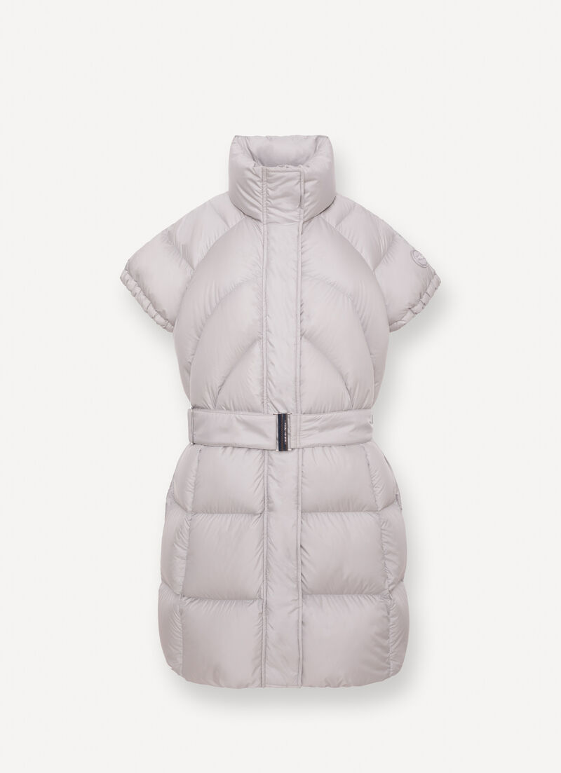 Short sleeve down jacket with belt