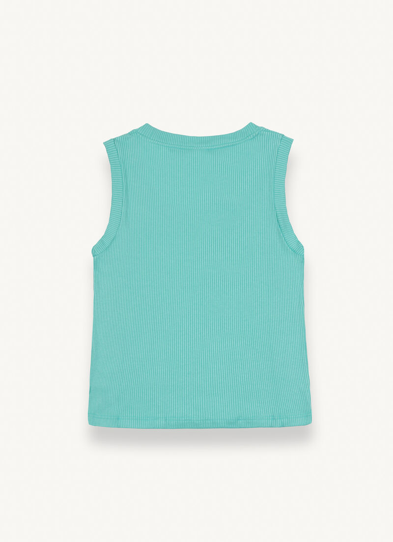 Sleeveless top in ribbed viscose blend fabric