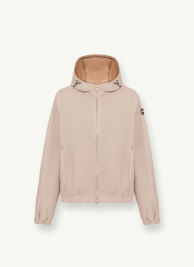Hooded seersucker-effect jacket