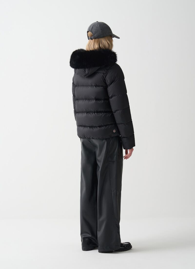 Turtle neck down jacket with faux fur