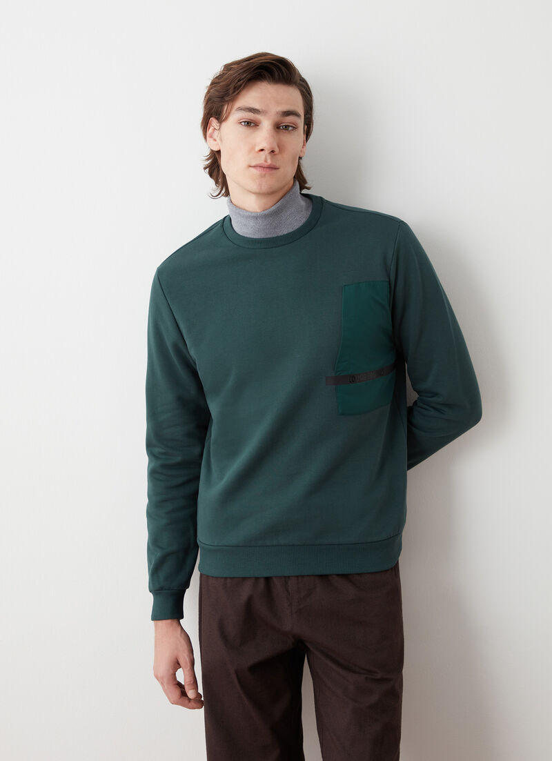Crew-neck sweatshirt with nylon details