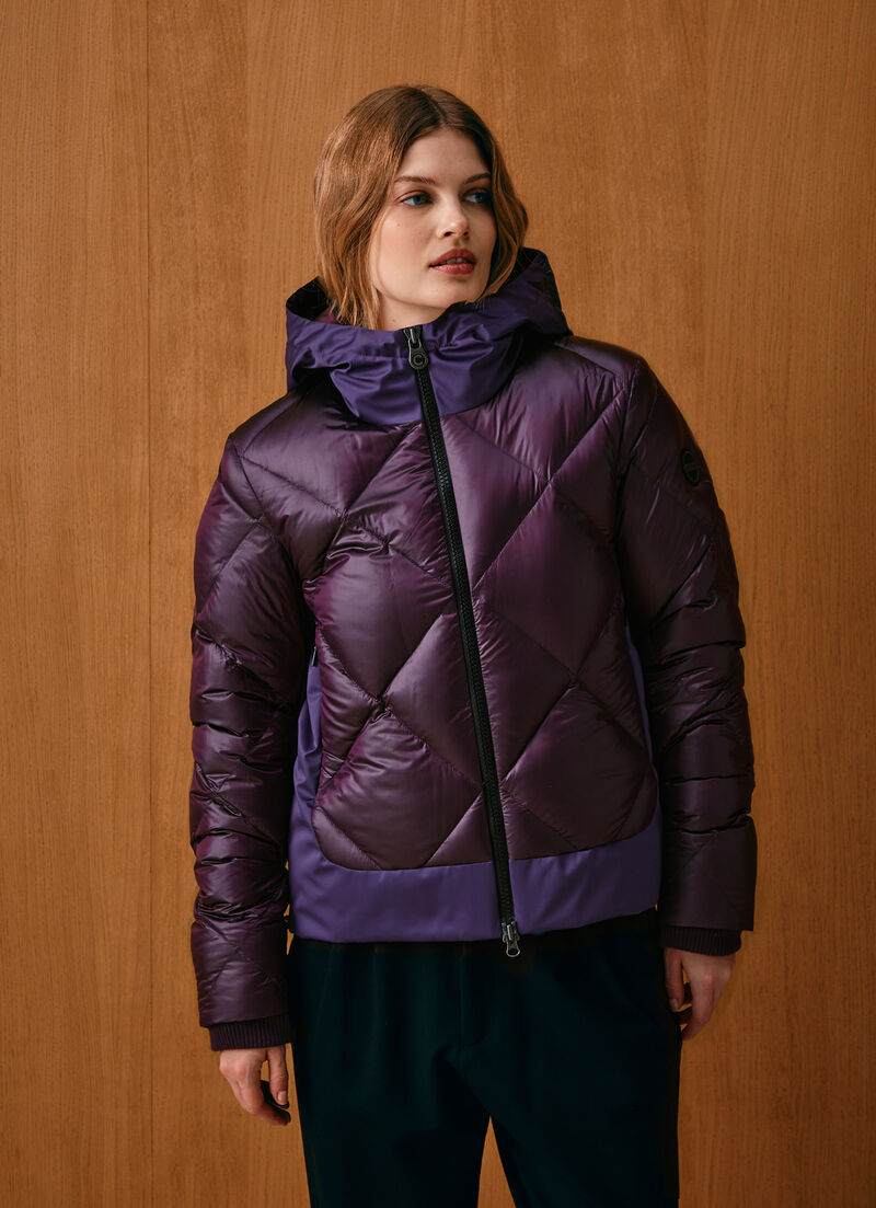Colour-block down jacket with side zip