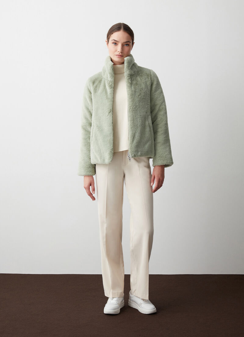 Reversible faux fur down jacket