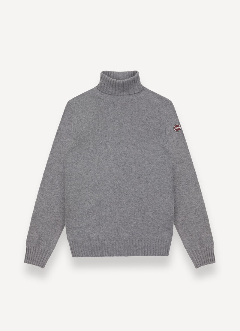 Branded wool polo-neck pullover