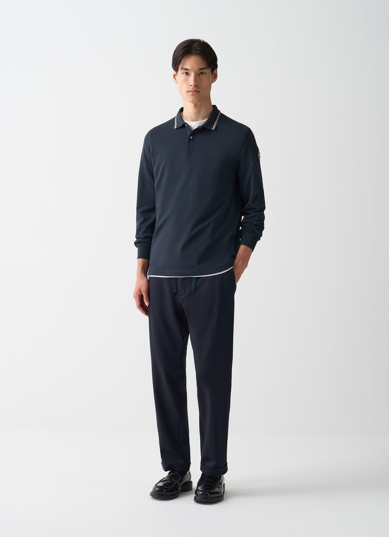 Long-sleeved tricolour polo shirt