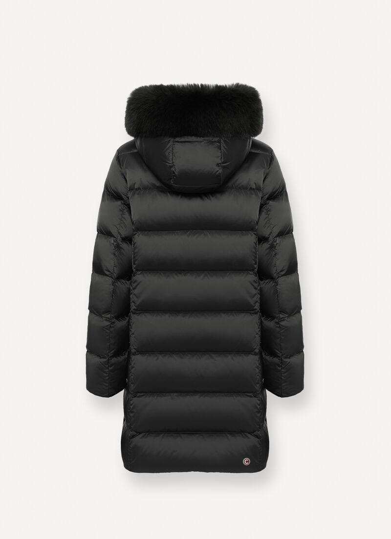 Long down jacket with faux fur