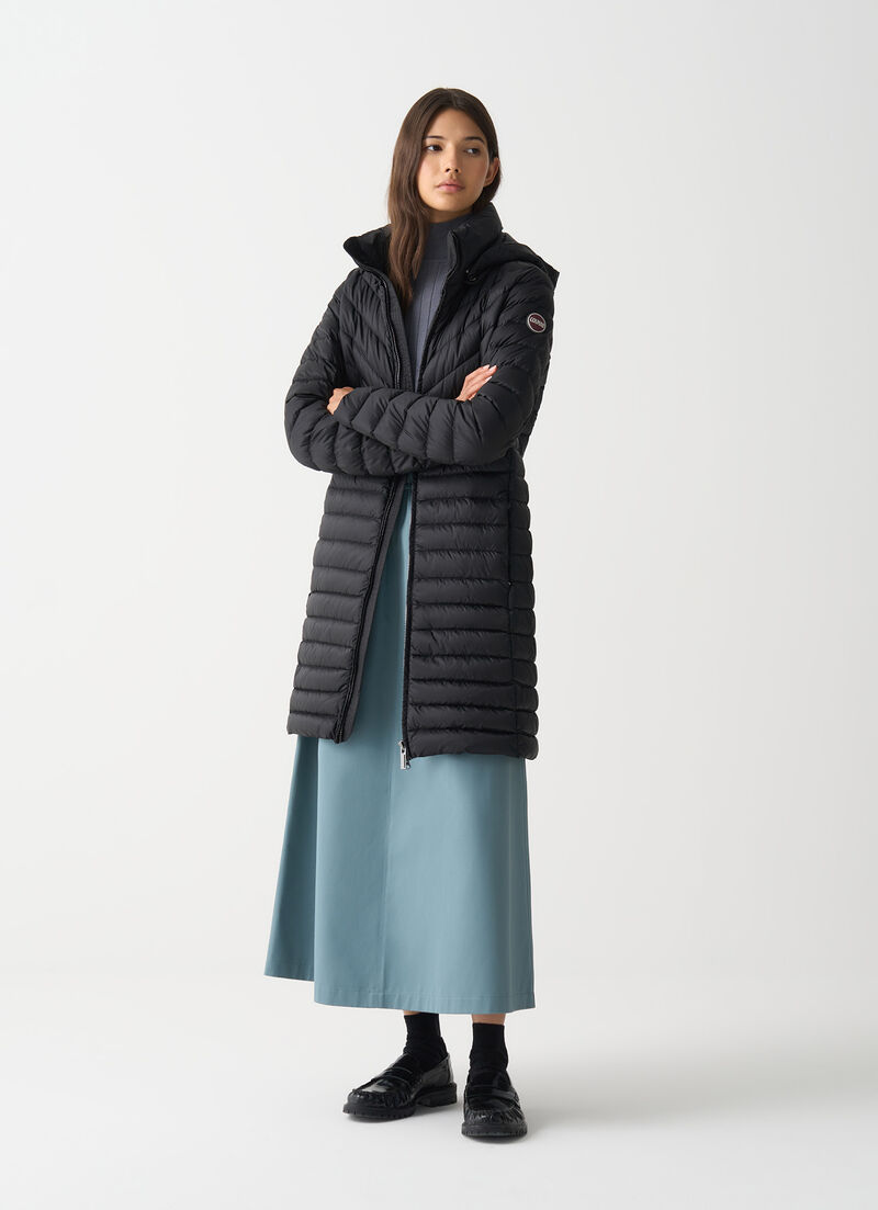 Long lightweight down jacket with hood