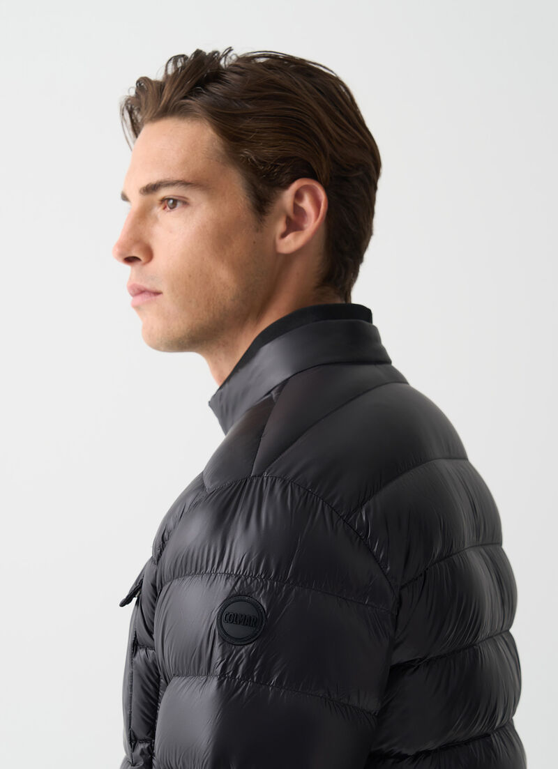 Glossy down jacket with multiple pockets