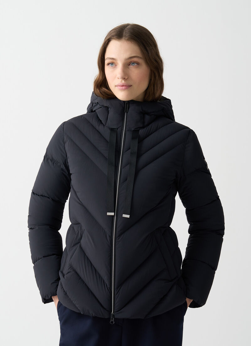 Stretch down jacket with drawstring