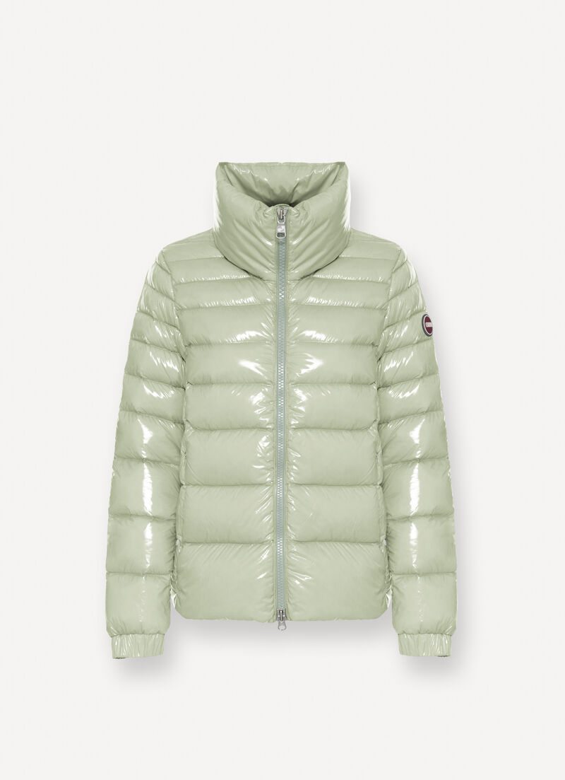 Super-glossy down jacket with drawstring