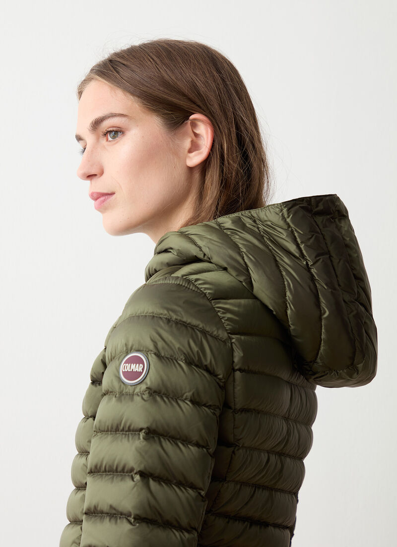 Fitted down jacket with hood