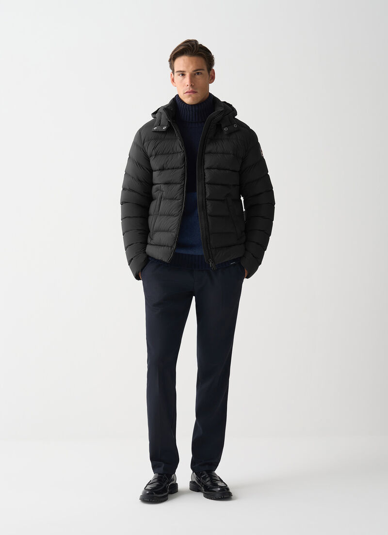 Down jacket with detachable hood