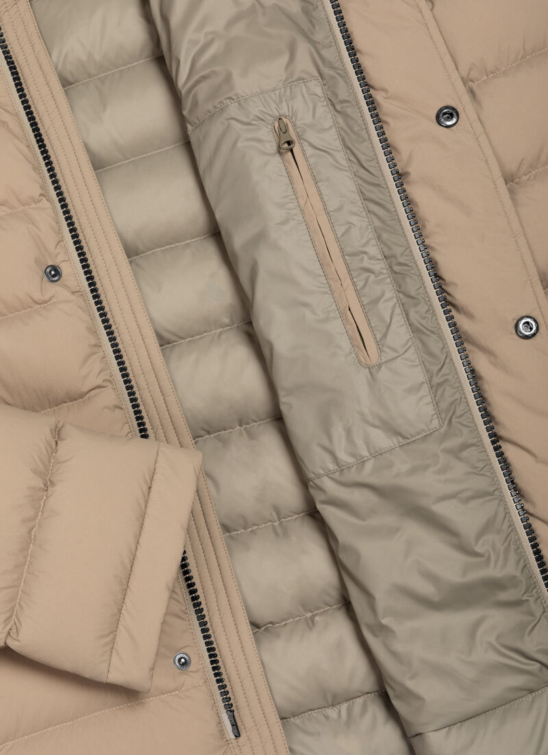 Down jacket with padded collar
