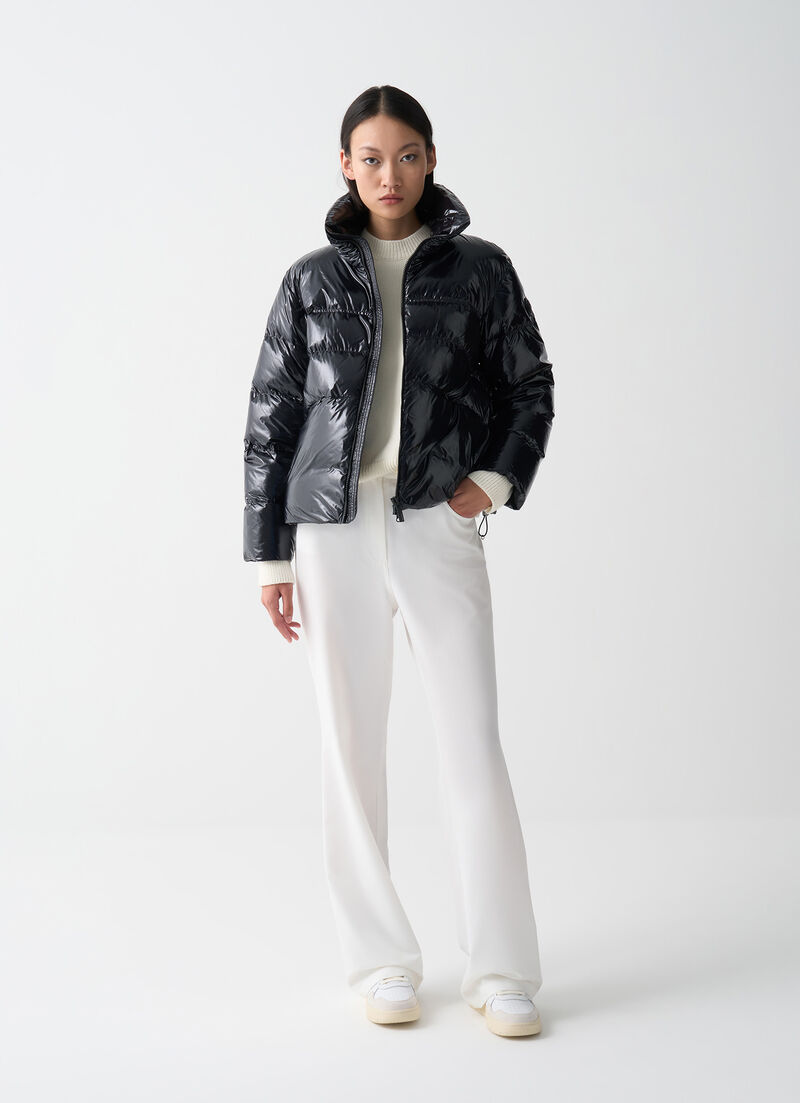 Glossy down jacket with high collar