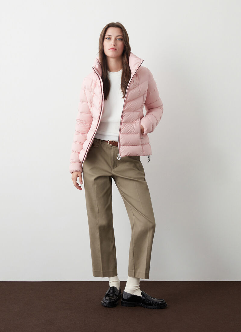 Mate fabric down jacket with high collar