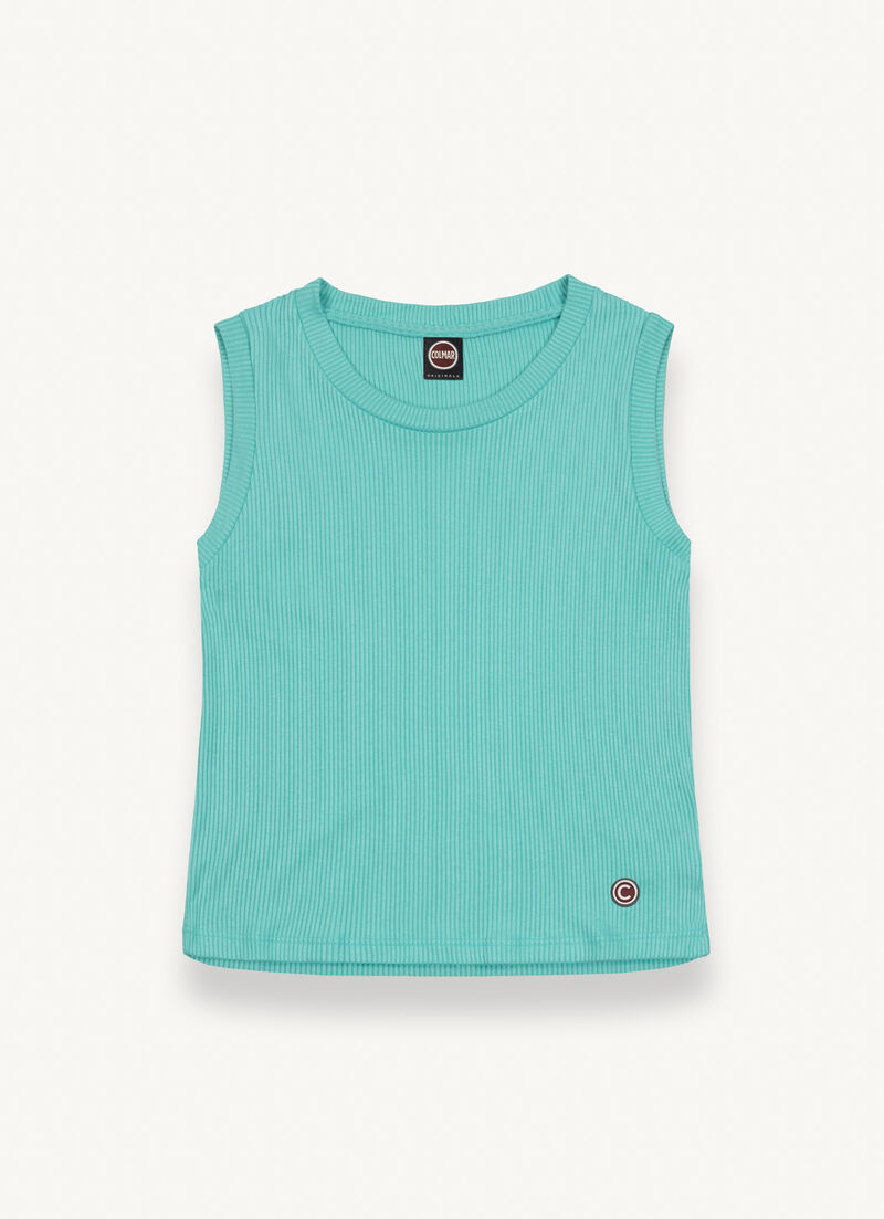 Sleeveless top in ribbed viscose blend fabric