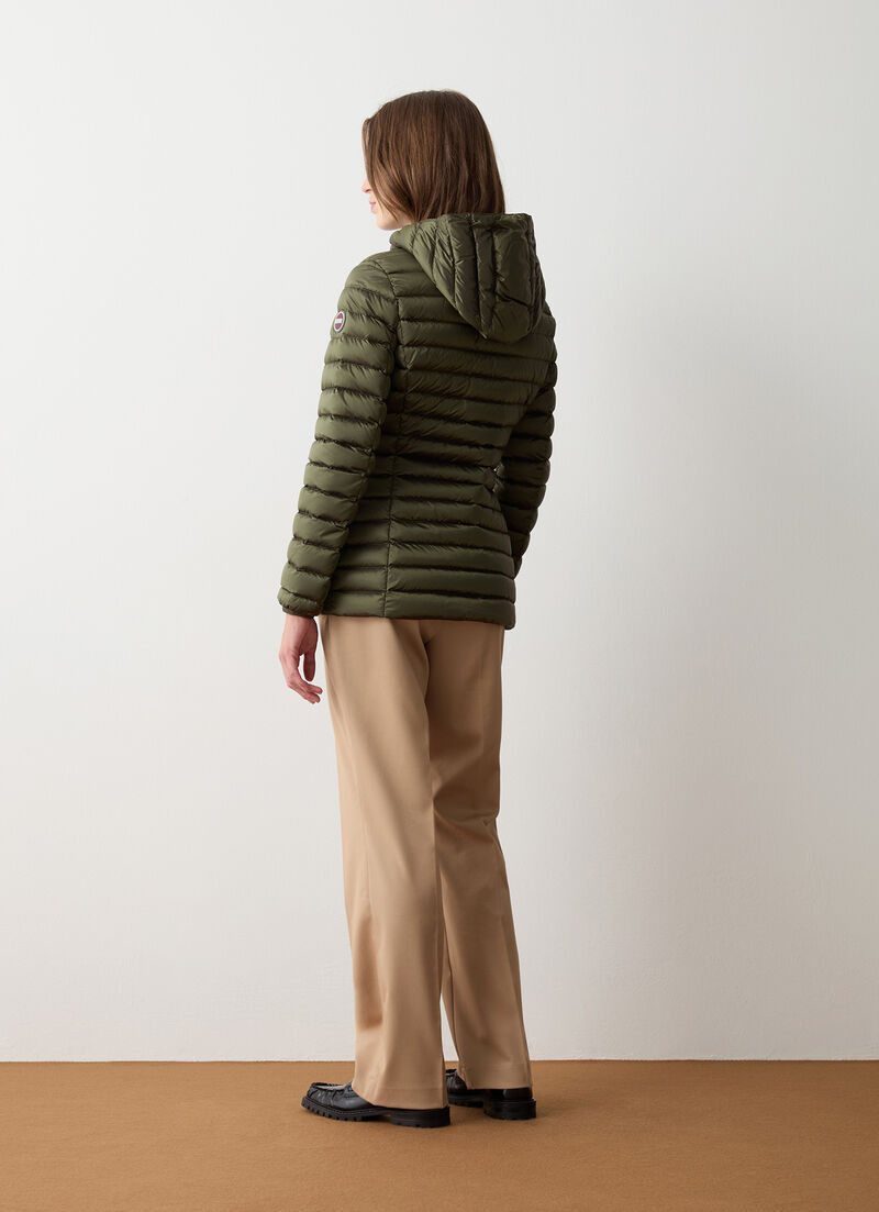 Fitted down jacket with hood