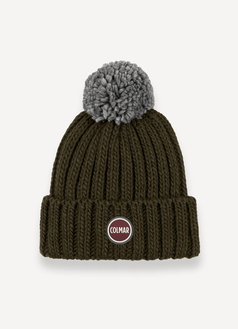 Unisex rib-knit hat with pom-pom