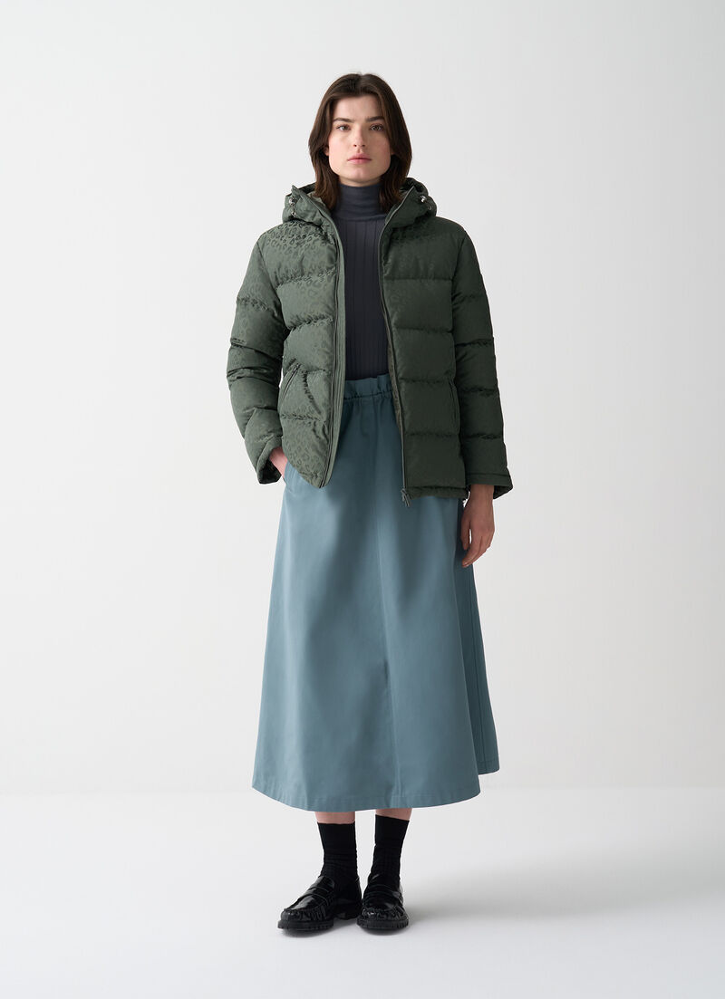 Animal-print hooded down jacket