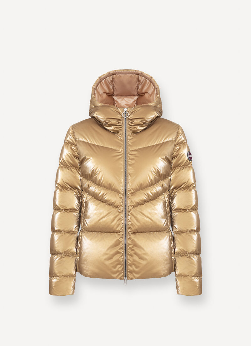 Metallic-effect gold down jacket