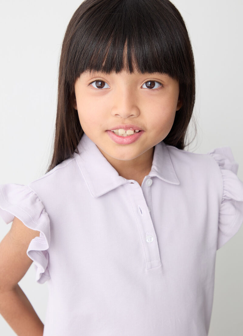 Piqué polo-shirt with flounced detailing