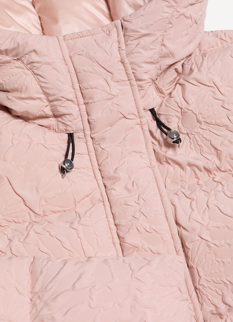 Short down jacket with 3D floral design and drawstring