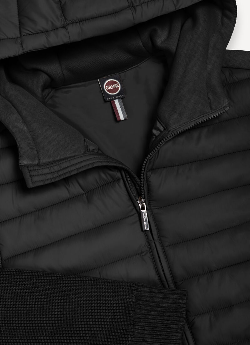 Hooded jacket with knit sleeves