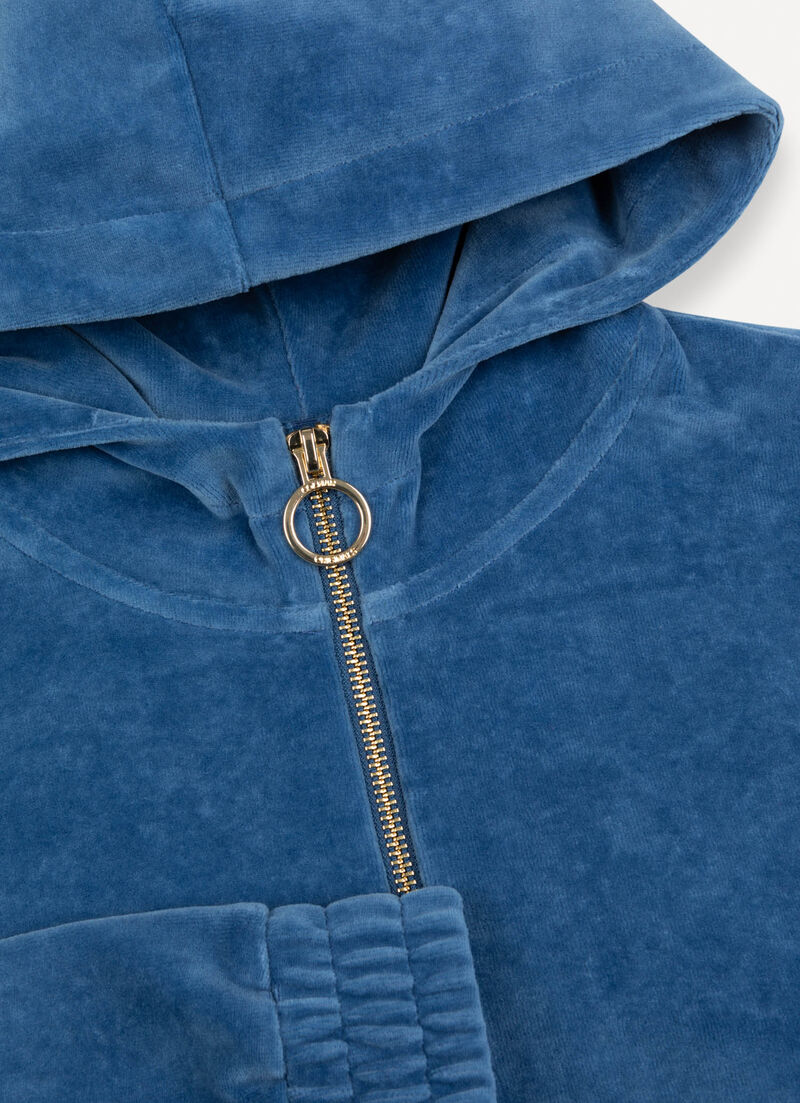 Velvet sweatshirt with zip