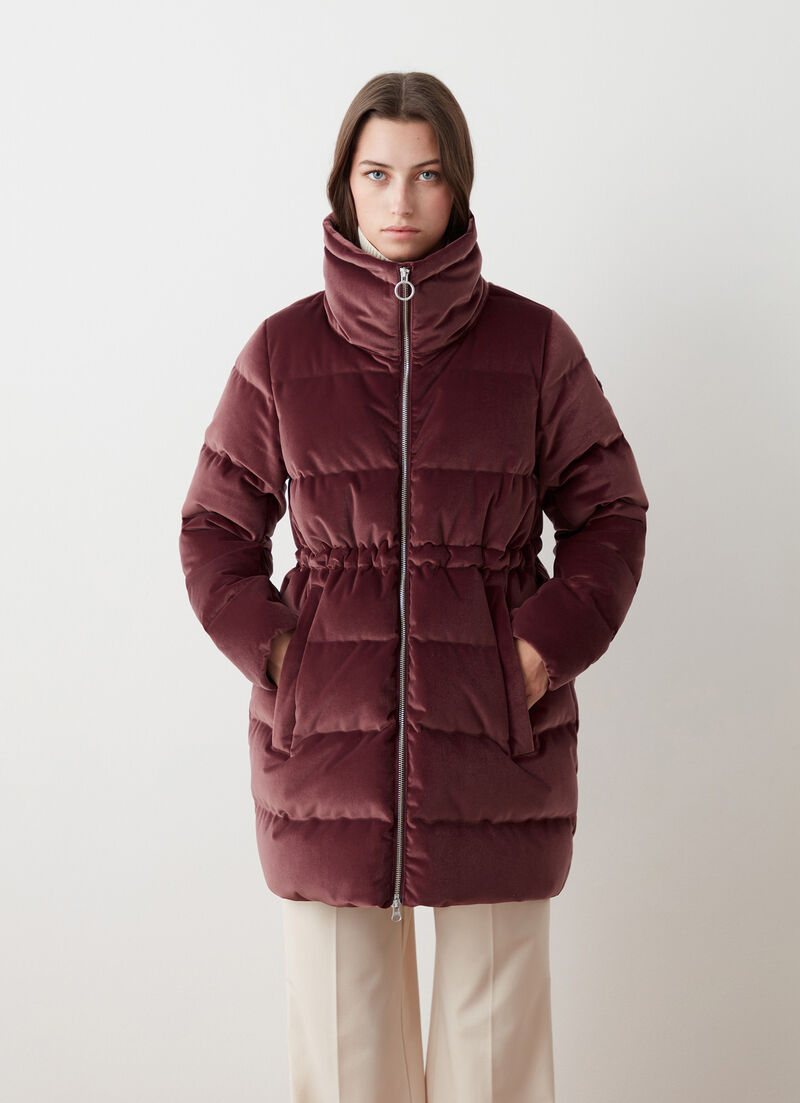 Long stretch velvet down jacket