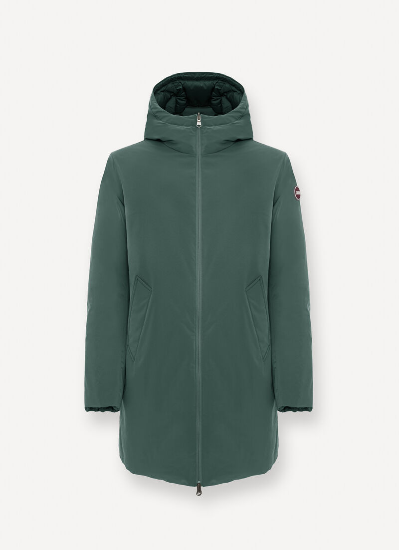 Long reversible down jacket with seamless interior