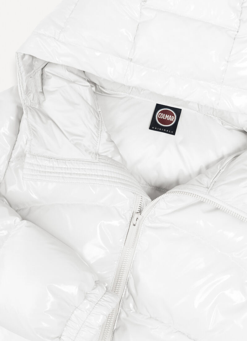 Glossy hooded down jacket