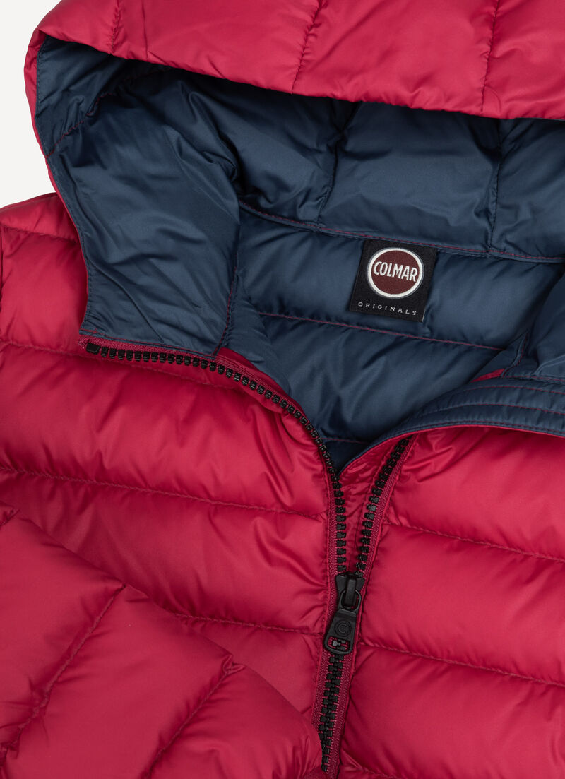 Sporty down jacket with fixed hood