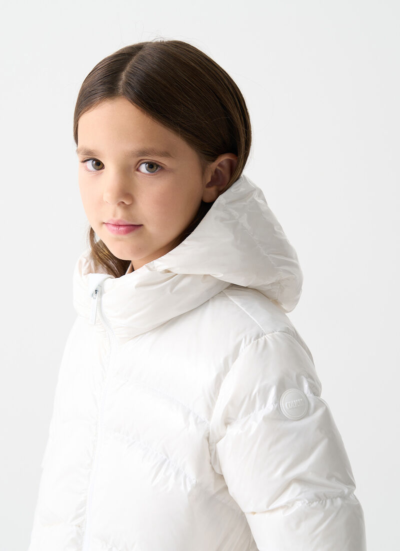 Glossy hooded down jacket
