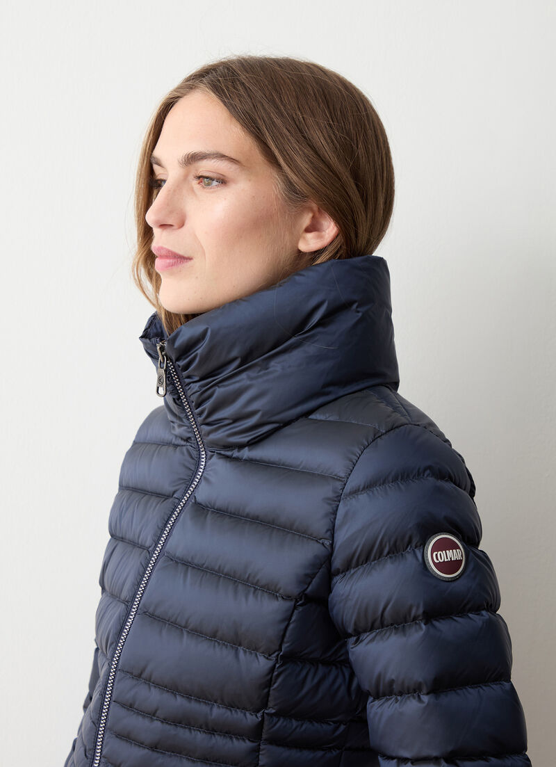 Fitted down jacket with knit cuffs