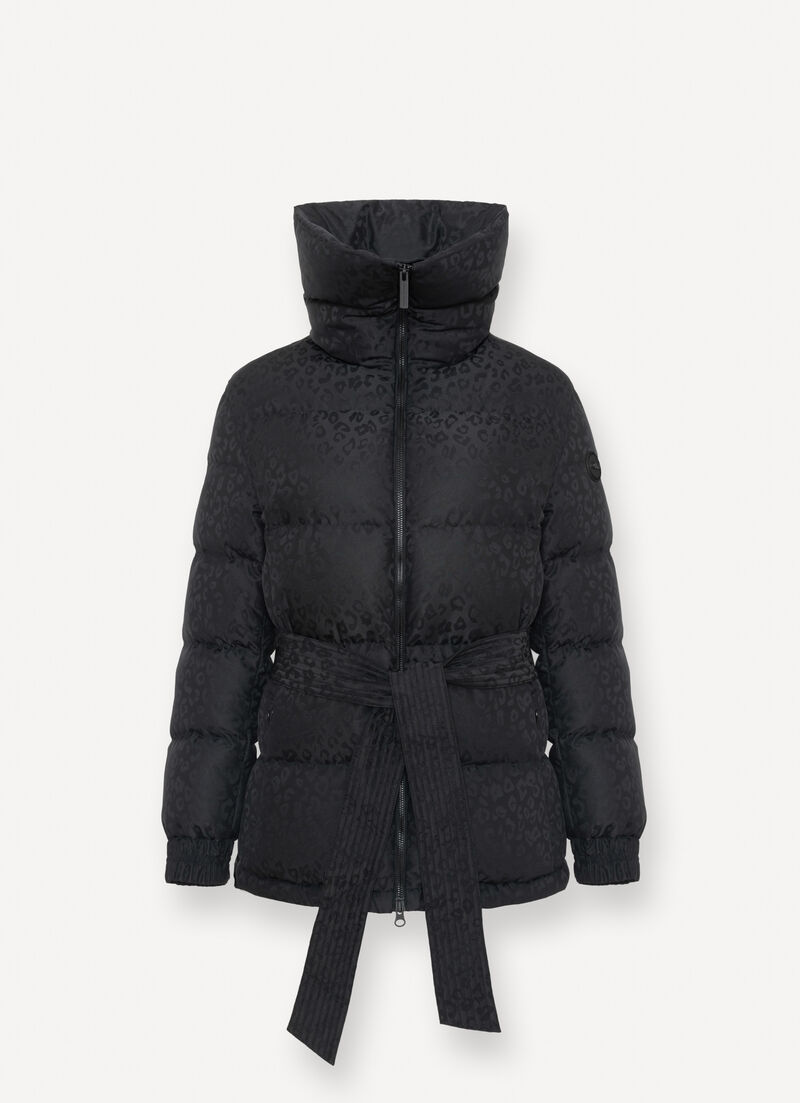 Animal print down jacket with belt