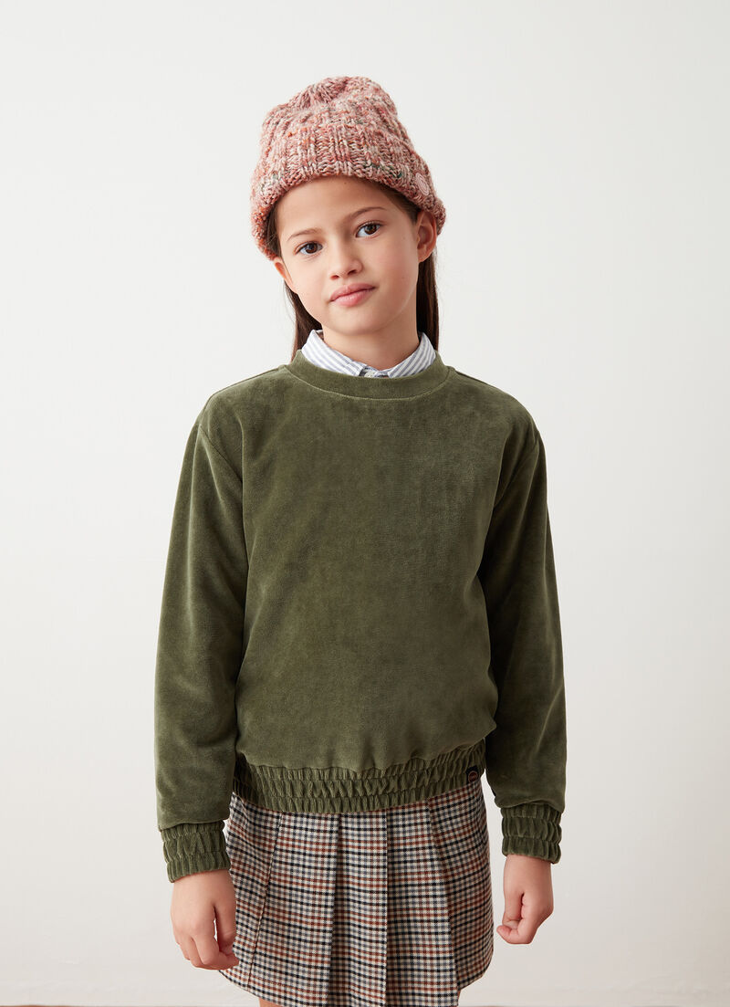 Velvet sweatshirt with stretch band
