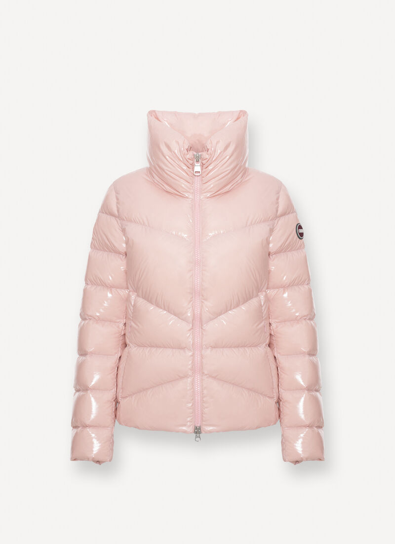 Super-glossy down jacket with padded collar