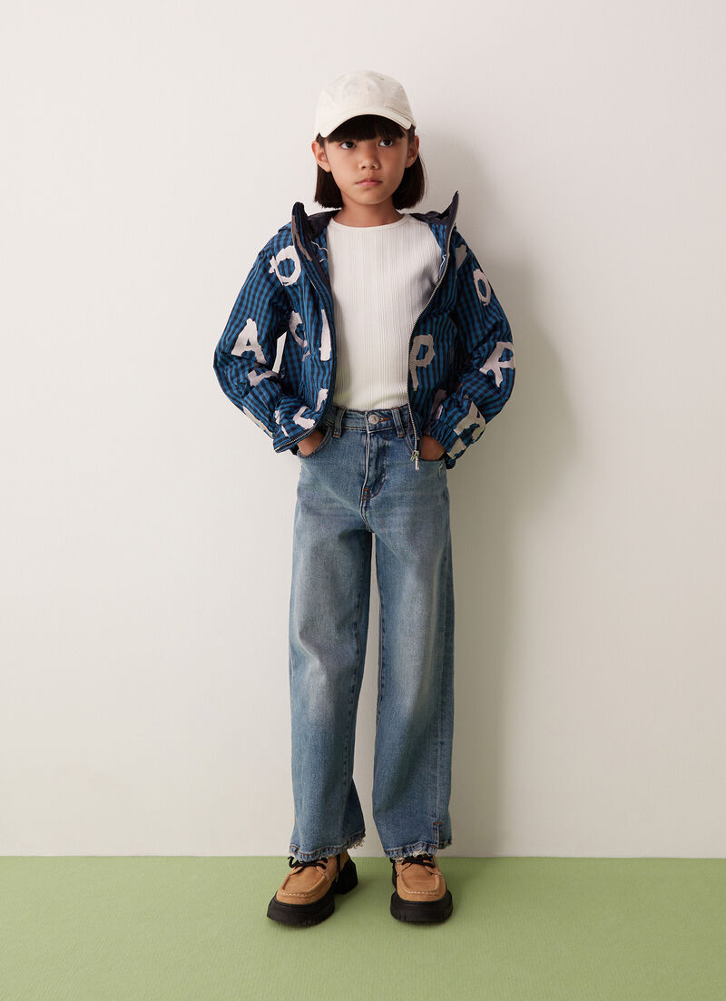 Unlined jacket with vichy pattern and print