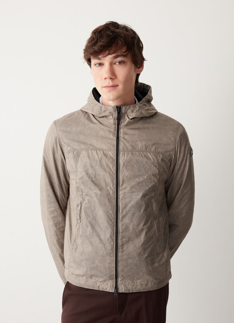 Hooded waxed fabric jacket