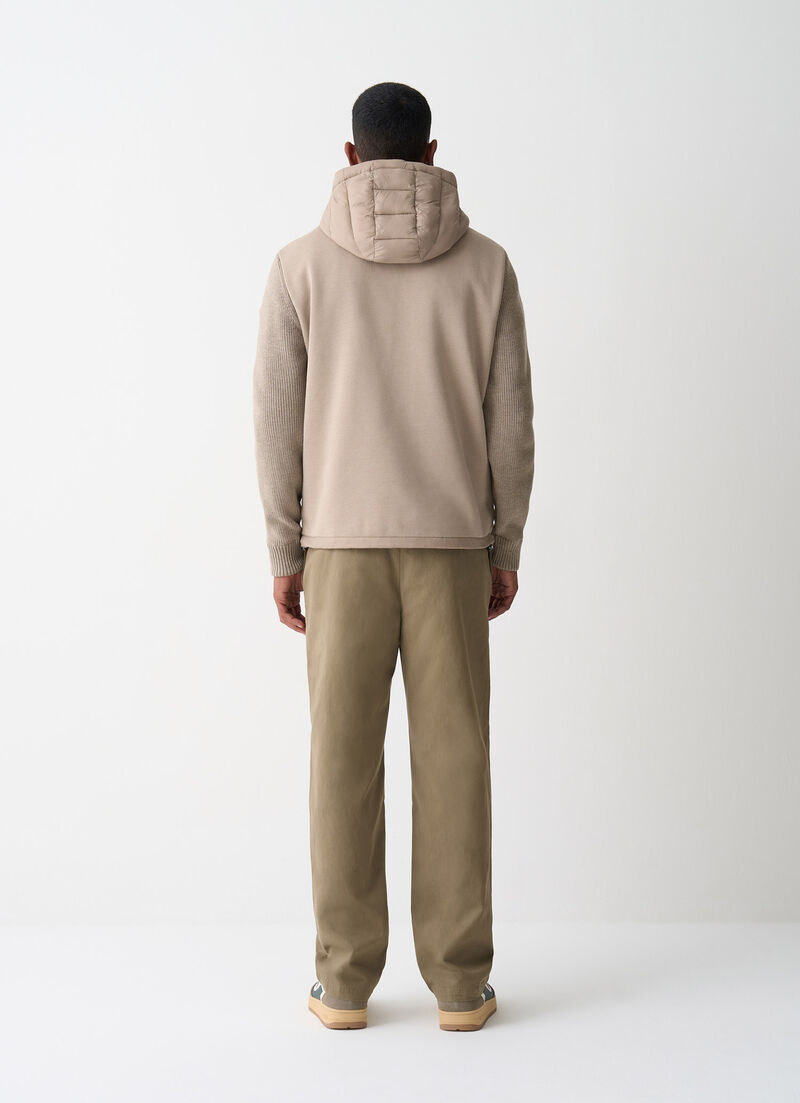 Hooded jacket with knit sleeves